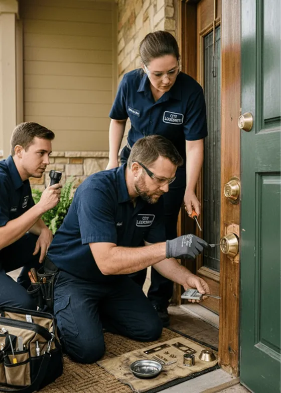 SC Key Locksmith Columbia technician replacing the lock on a home's front door